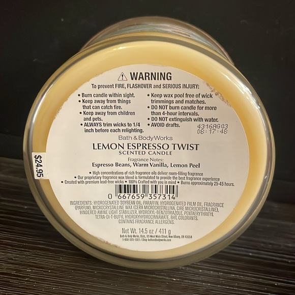 B&BW Lemon Espresso Twist 3 Wick Candle - Picture 3 of 3